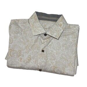 Tasso Elba Paisley Shirt Men's Beige Long Sleeve Button Up Contrasting Sz XXL 18